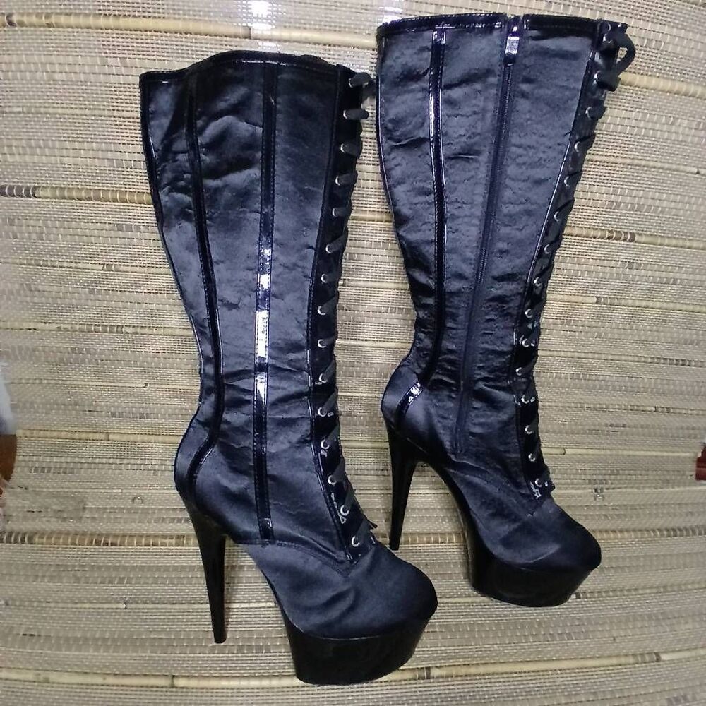 Ellie Shoes E-609-Raven-L 6" Lace Knee High Womens Boot Size 10 - Picture 2 of 10